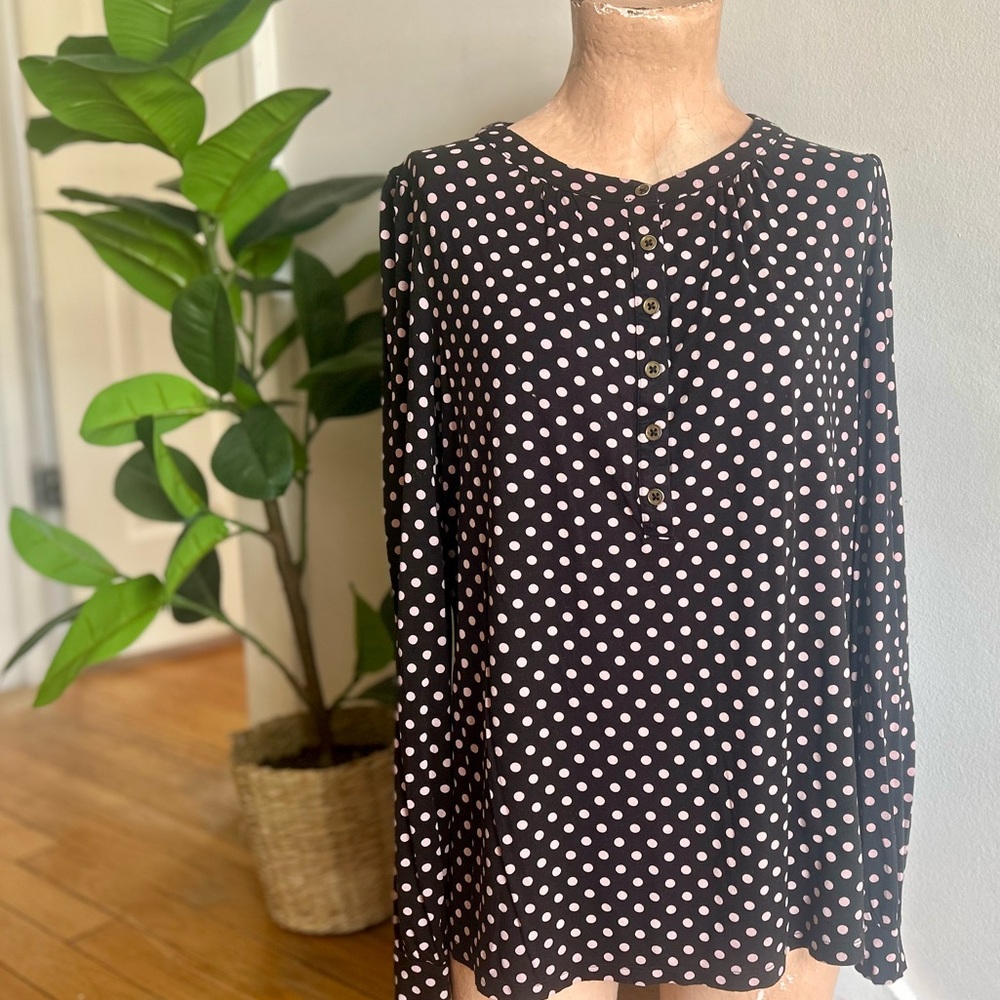 Boden Long Sleeve Knit Button Up Light Pink Polka Dot Blouse - Size M L 10